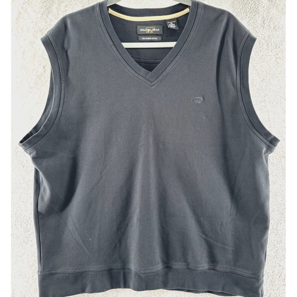 Golden Bear Sweater Vest Mens Size Xl Black V Neck Logo Golf Sleeveless Vest